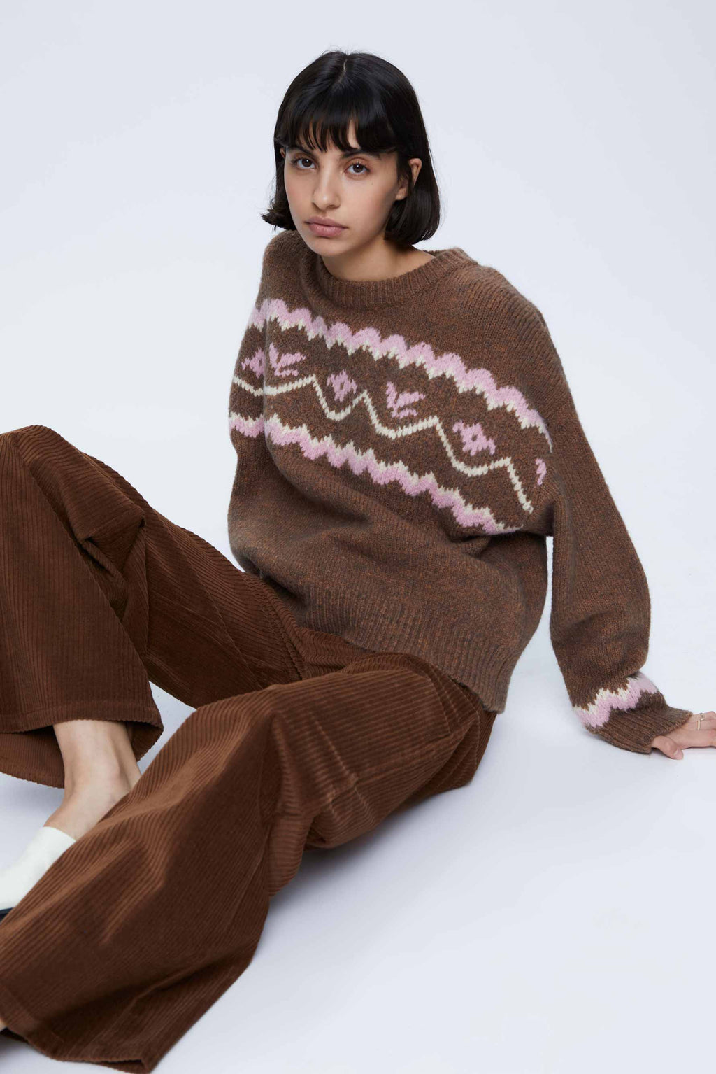 Wild Pony Pink & Brown Oversized Alpine Knit Jumper