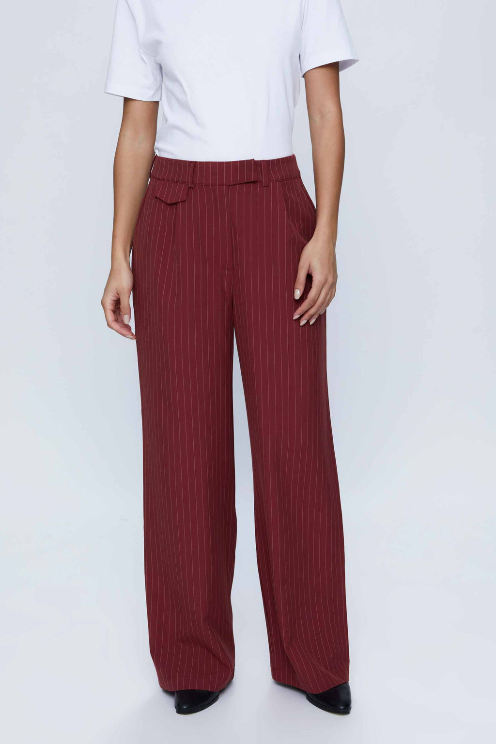 Wild Pony Burgundy Pin-Stripe Wide Leg Trousers