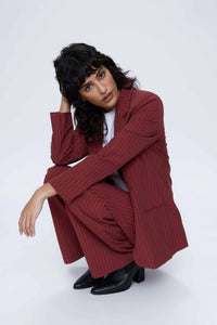 Wild Pony Burgundy Pin-Stripe Wide Leg Trousers