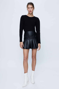 Wild Pony Black Faux Leather Box Pleat Mini-Skirt