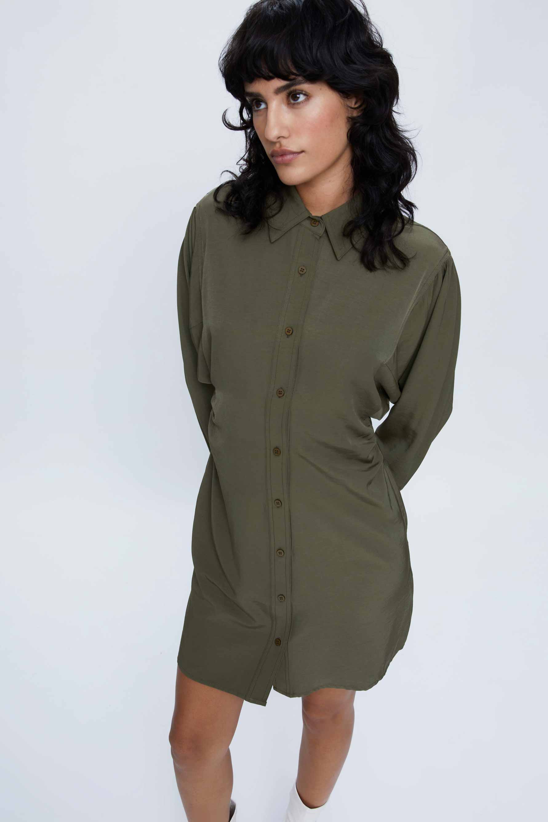 Wild Pony Military Green Mini Shirt Dress