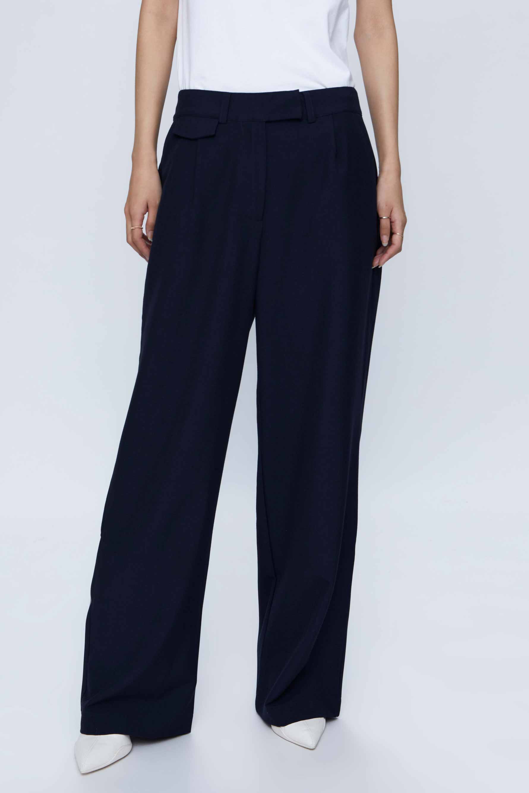 Wild Pony Navy Relaxed Wide Leg Suit Trousers