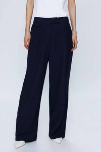 Wild Pony Navy Relaxed Wide Leg Suit Trousers