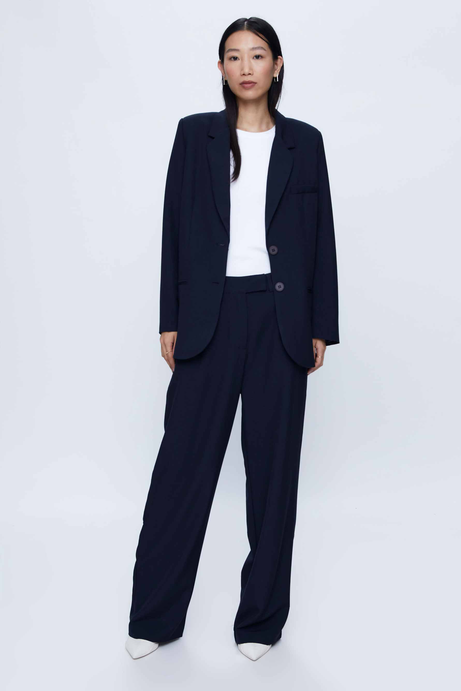 Wild Pony Navy Relaxed Wide Leg Suit Trousers