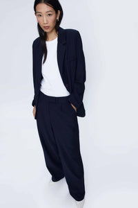 Wild Pony Navy Relaxed Wide Leg Suit Trousers