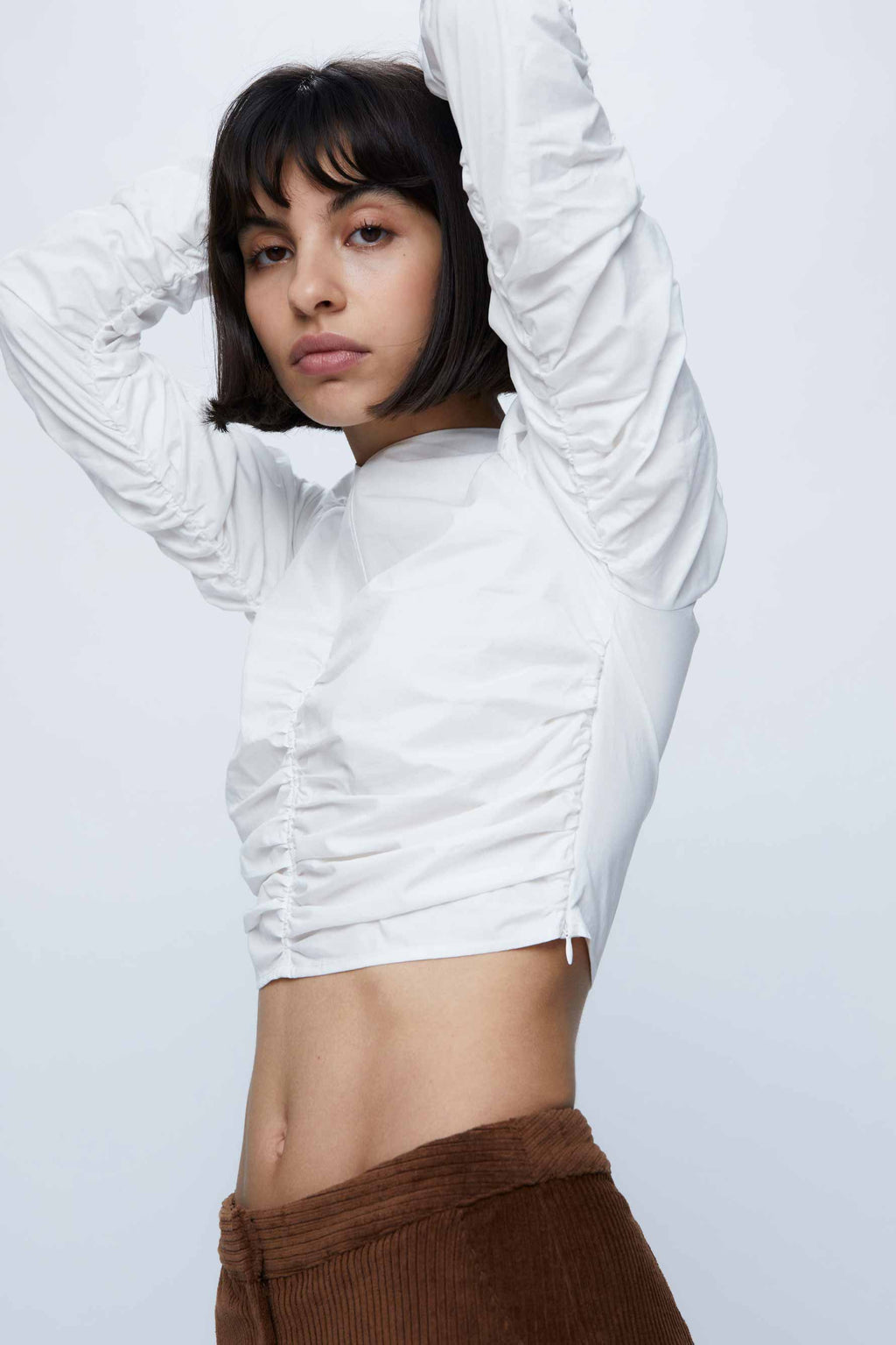 Wild Pony White Ruche Crop Top