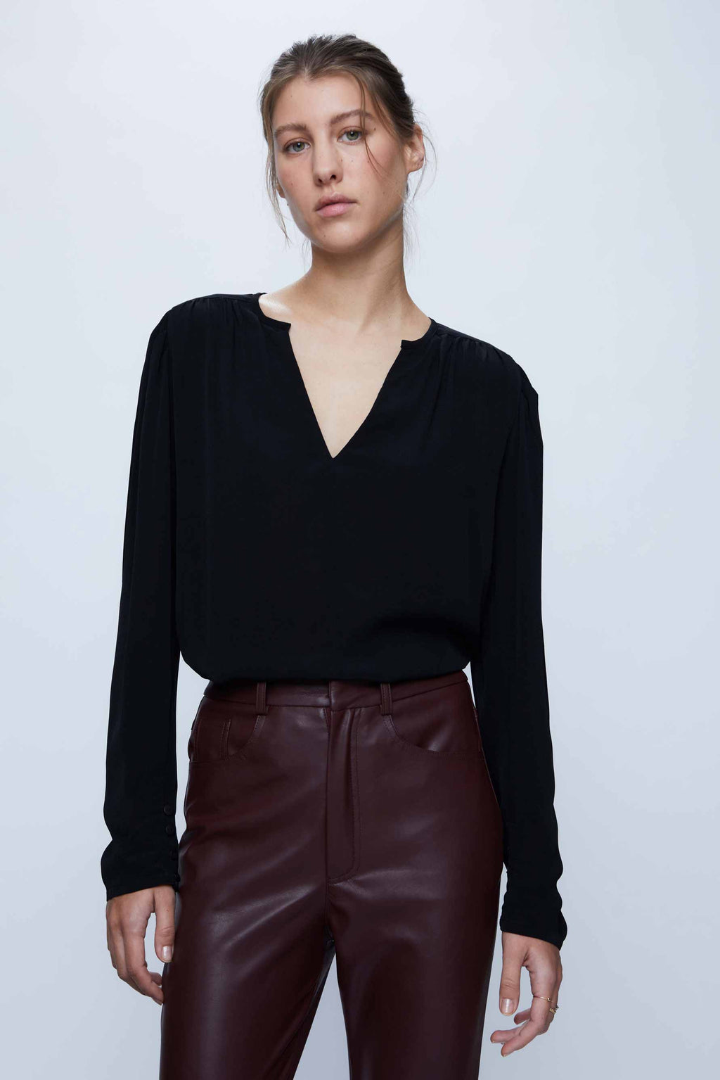 Wild Pony Black Viscose Long Sleeve V-Neck Blouse
