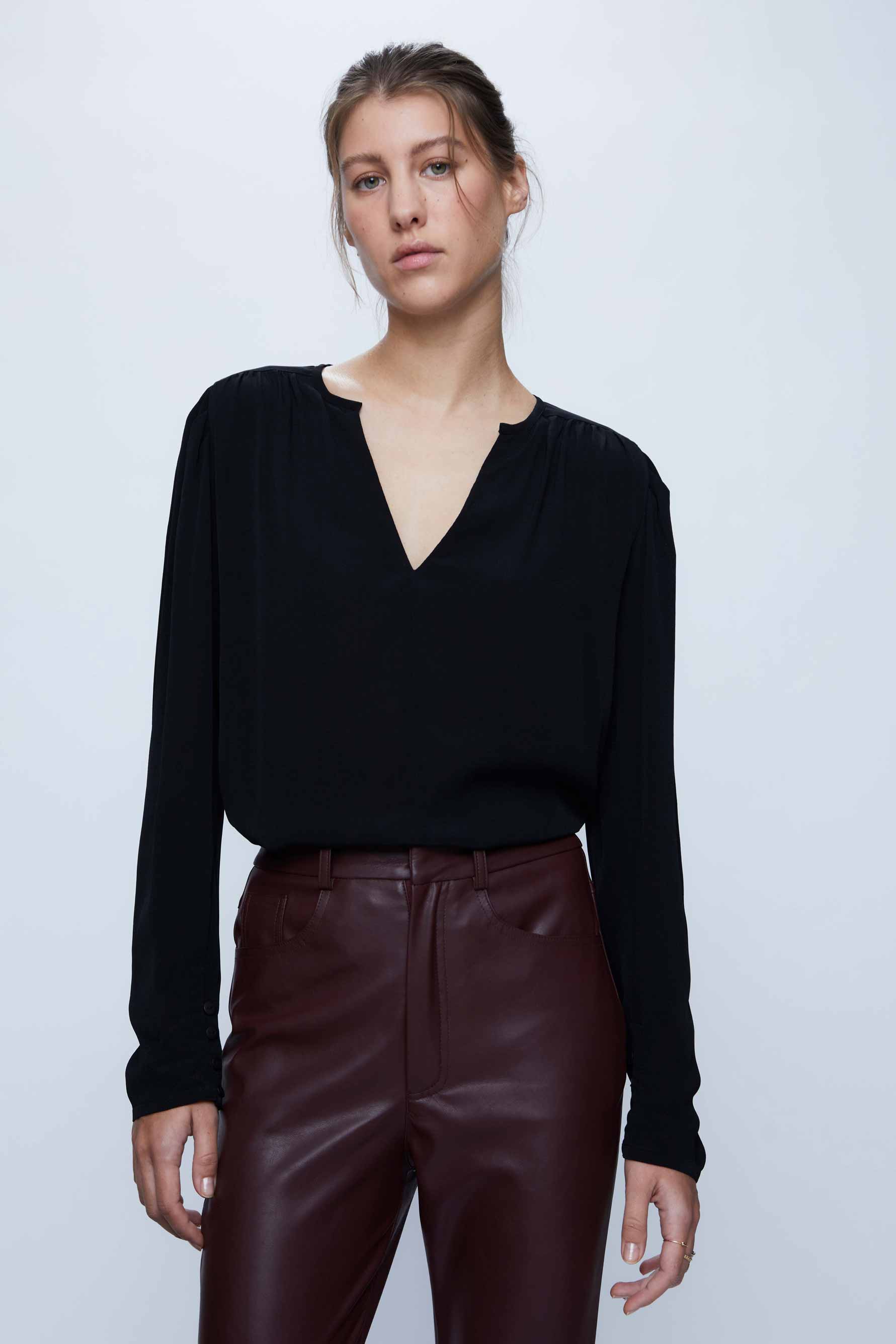 Wild Pony Black Viscose Long Sleeve V-Neck Blouse