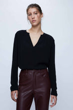 Load image into Gallery viewer, Wild Pony Black Viscose Long Sleeve V-Neck Blouse
