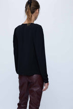 Wild Pony Black Viscose Long Sleeve V-Neck Blouse