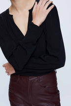 Wild Pony Black Viscose Long Sleeve V-Neck Blouse