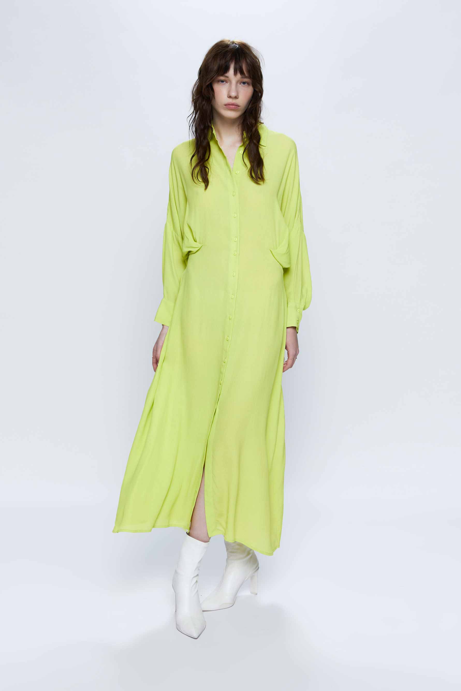 Wild Pony Lime Yellow Midi Shirt Dress