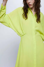 Load image into Gallery viewer, Wild Pony Lime Yellow Midi Shirt Dress
