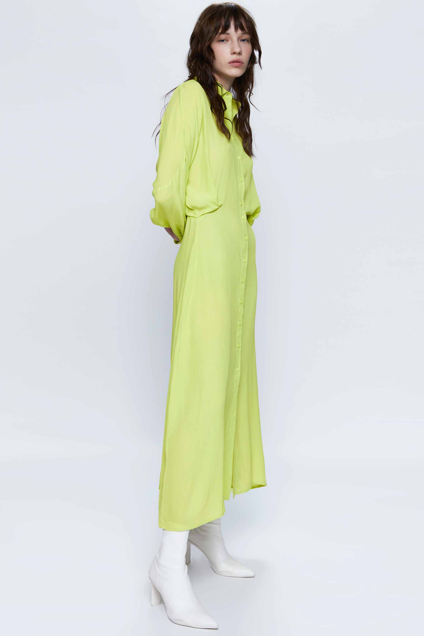 Wild Pony Lime Yellow Midi Shirt Dress