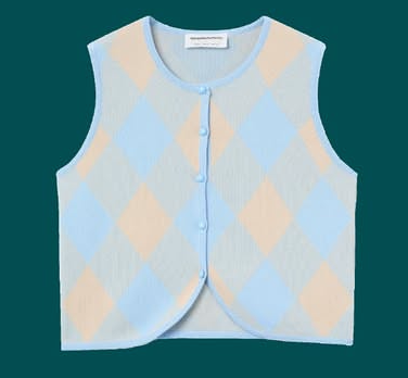 Compañia Fantastica Baby Blue & Cream Sleeveless Waistcoat Knitted Top