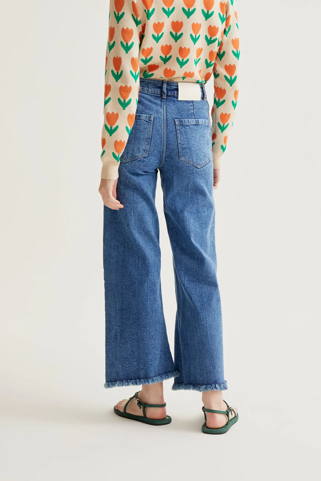 Compañía Fantástica Blue Denim Jeans with Frayed Hemline