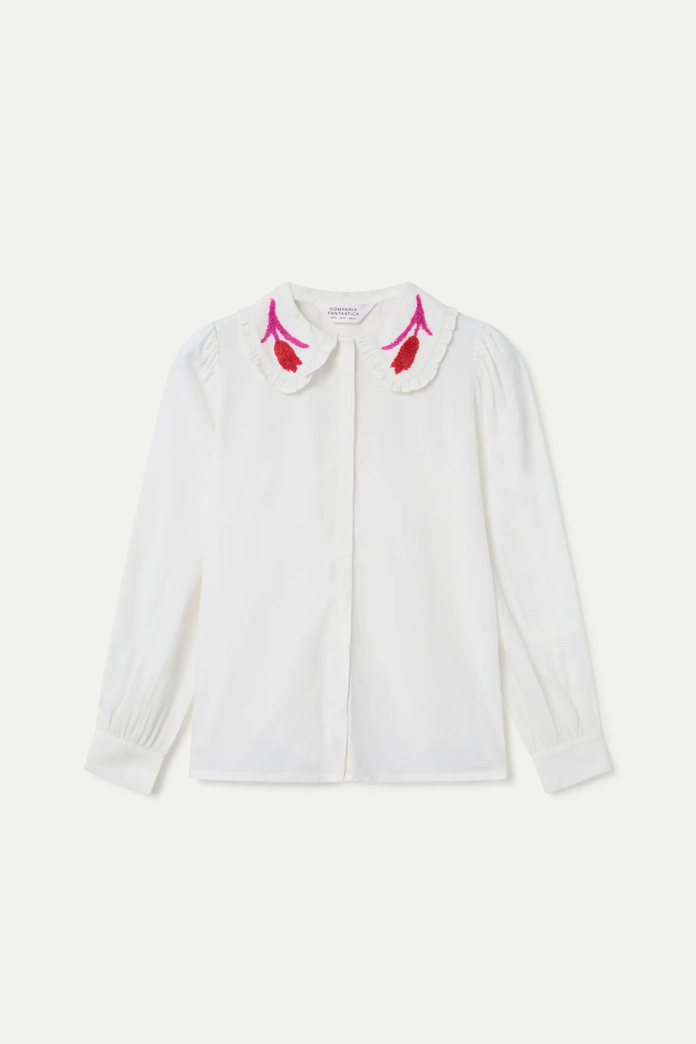 Compañia Fantastica White Blouse with Embroidered Peter Pan Collar
