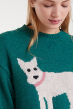 Compañia Fantástica Green Knit Jumper with Dog Print