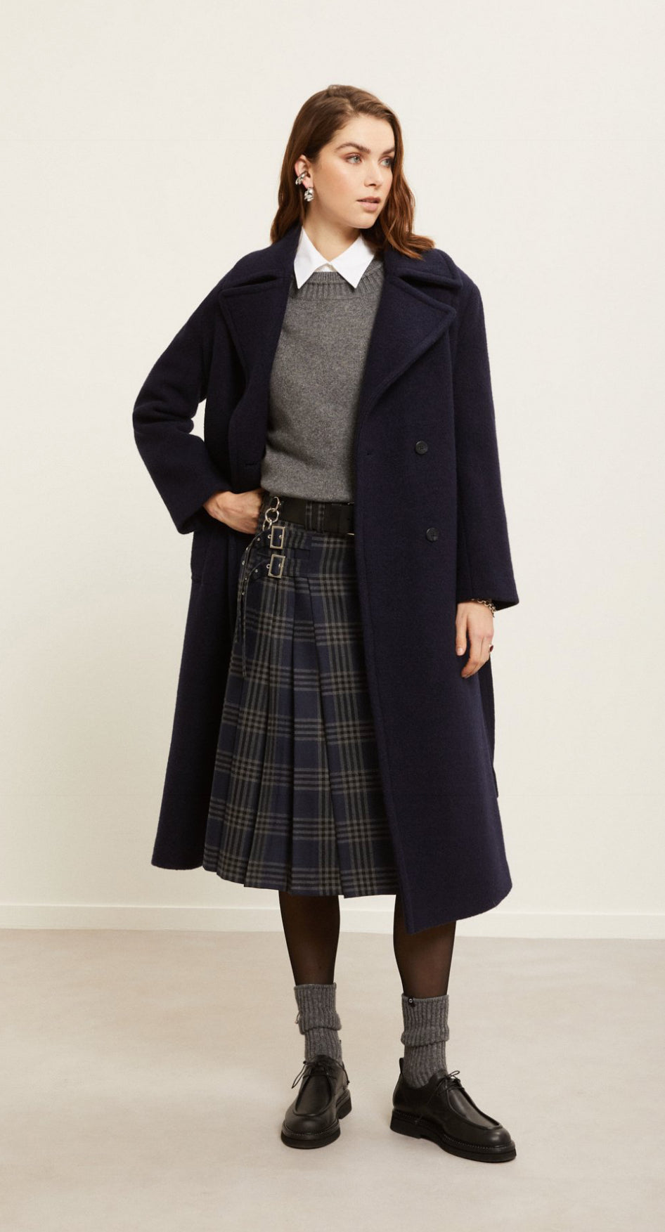 Ottod’Ame Navy & Grey Tartan Skirt