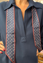 Ottod’Ame Navy Long Sleeve Collared Top