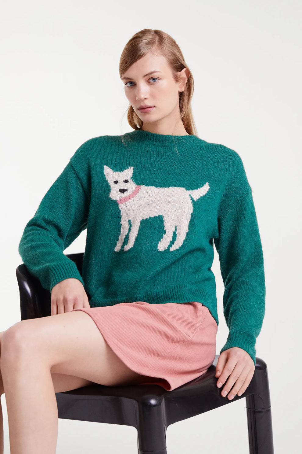 Compañia Fantástica Green Knit Jumper with Dog Print