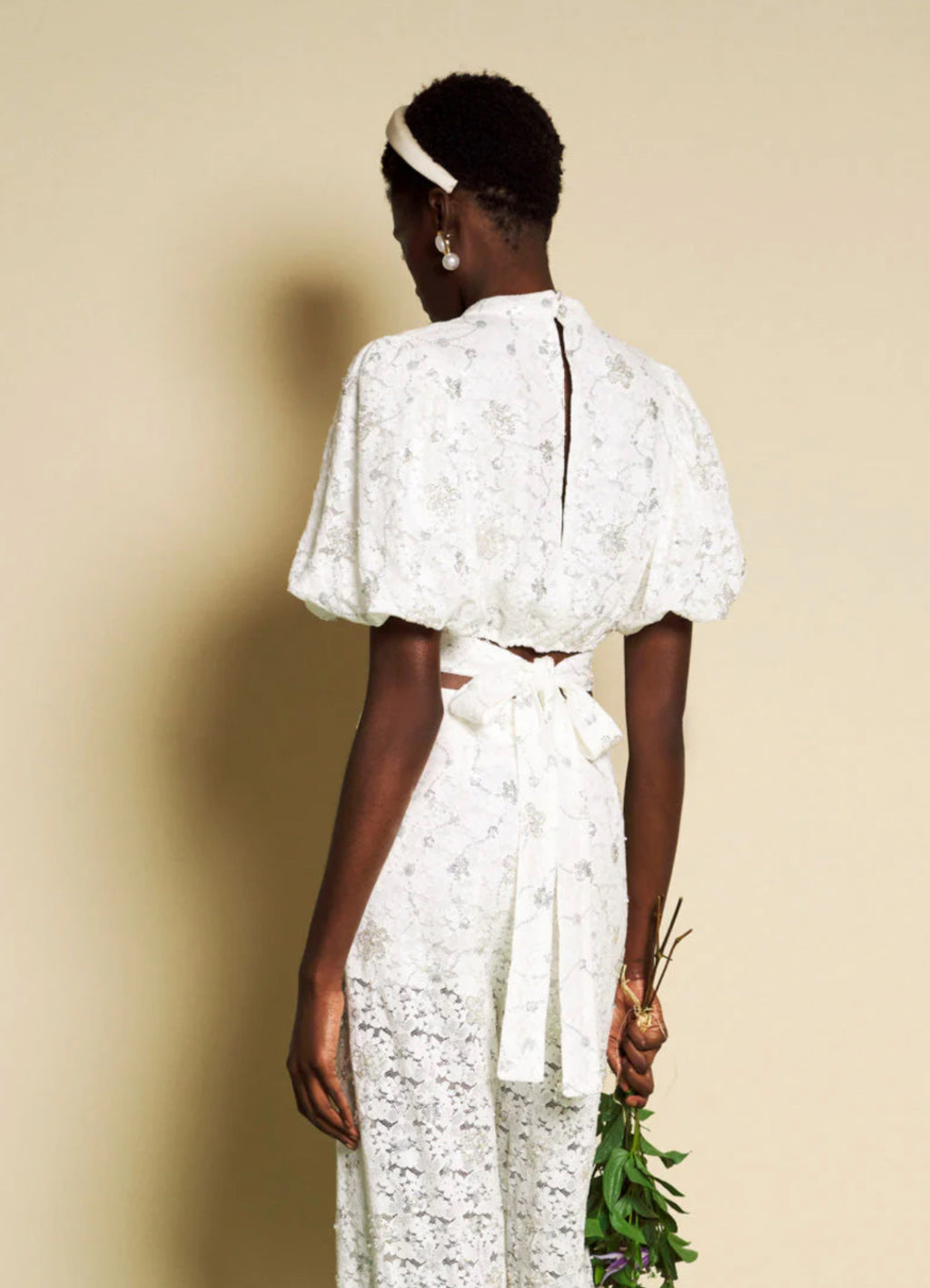 DREAM Sister Jane White Lace & Diamante Jardin High Waist Wide Leg Pants