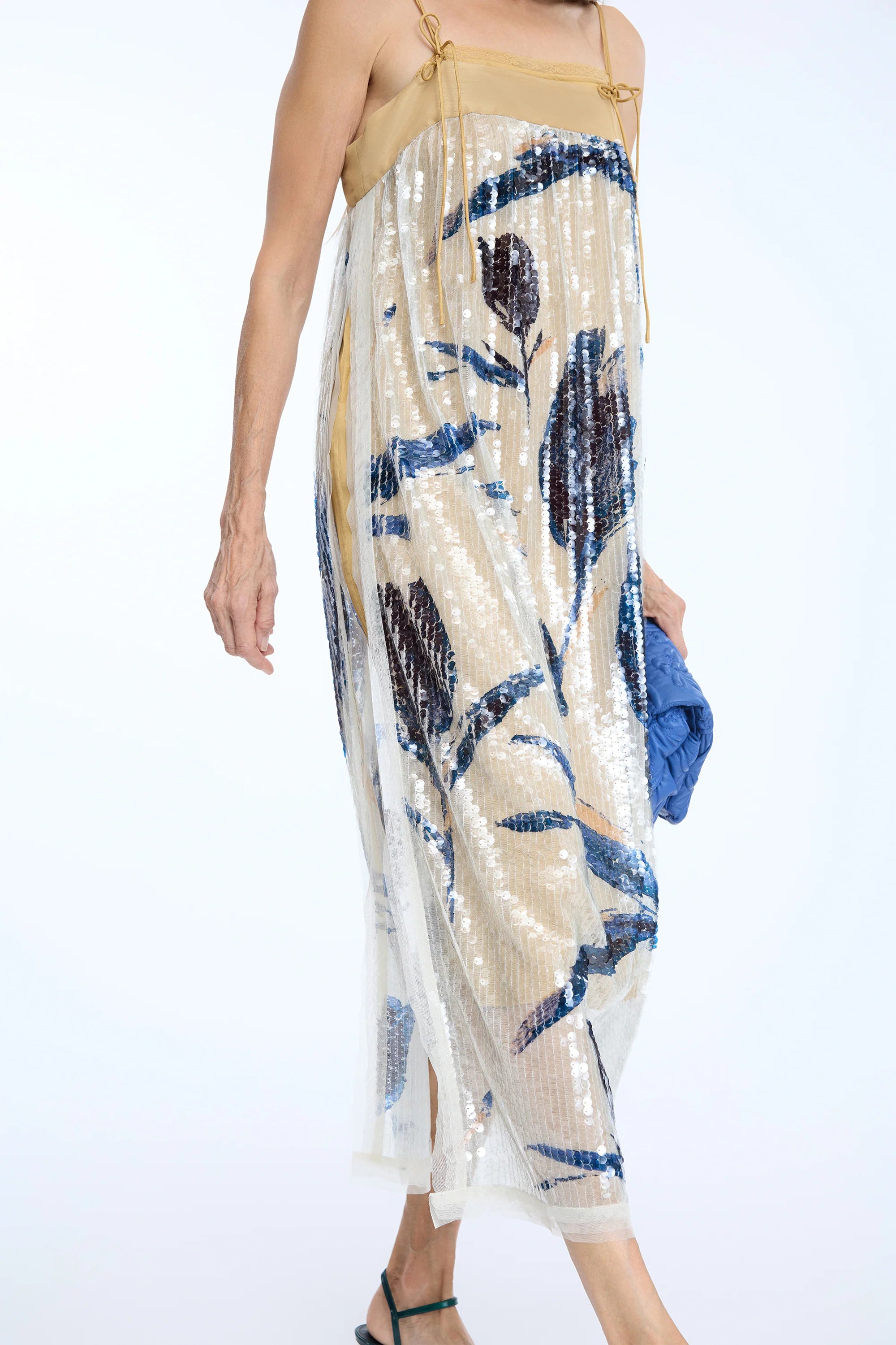 MUNTHE NARA Sequin Dress with Floral Print and Spaghetti Straps