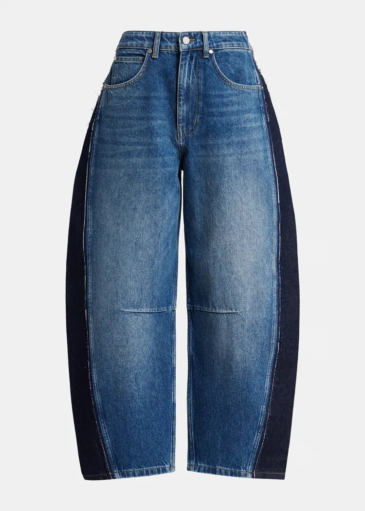 Essentiel Antwerp Blue Barrel-Leg Denim Jeans with Black Side Panels