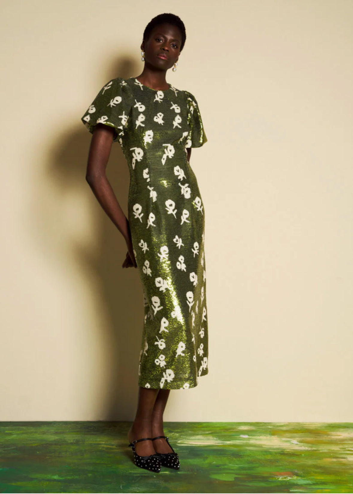 sister jane green floral dress DREAM Sister Jane Green Floral Sequins Èclat Midi Dress