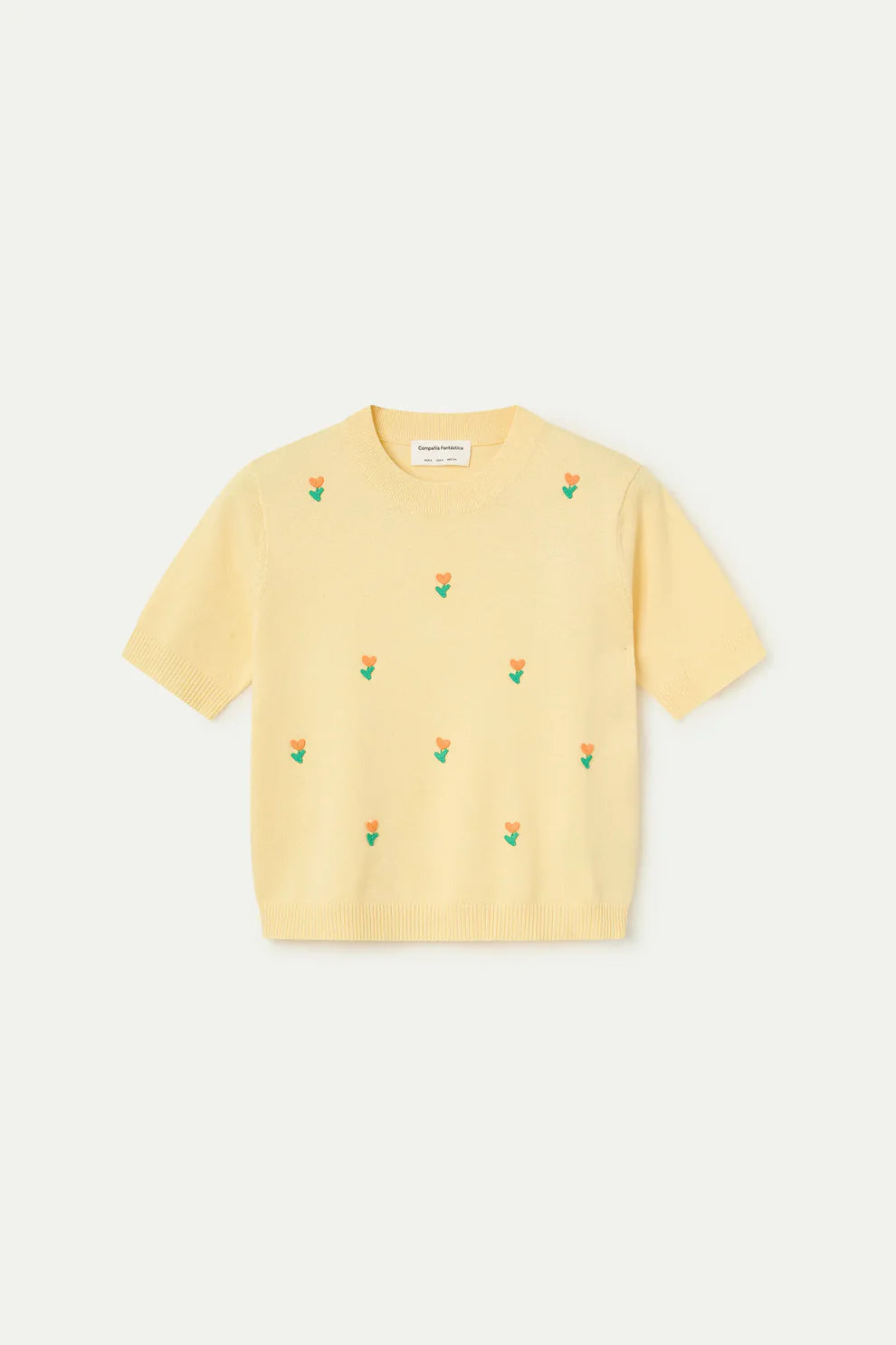 Compañía Yellow Fine Knit with Flower Motif