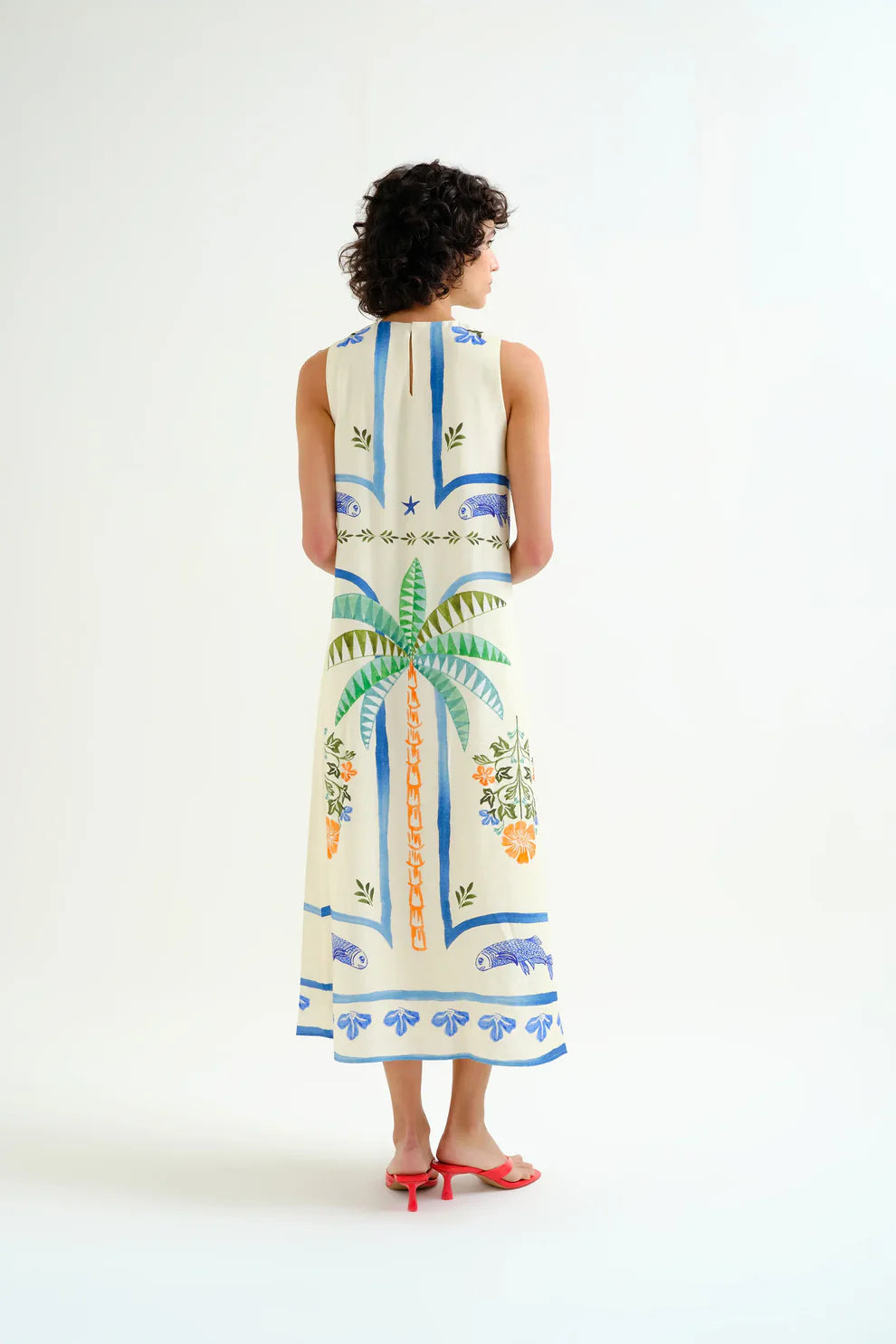 Compañía Cream Palm & Mermaid Column Dress