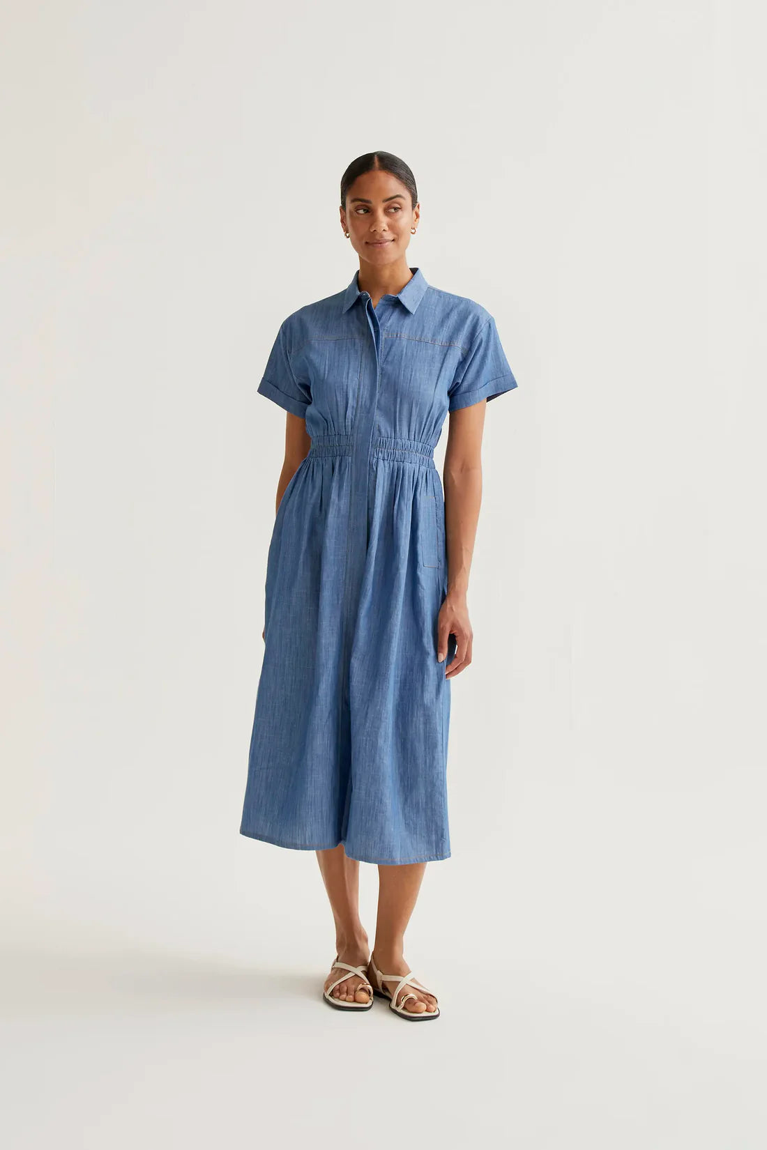 Compañia Fantastica Denim Cotton Elasticated Waist Midi Dress