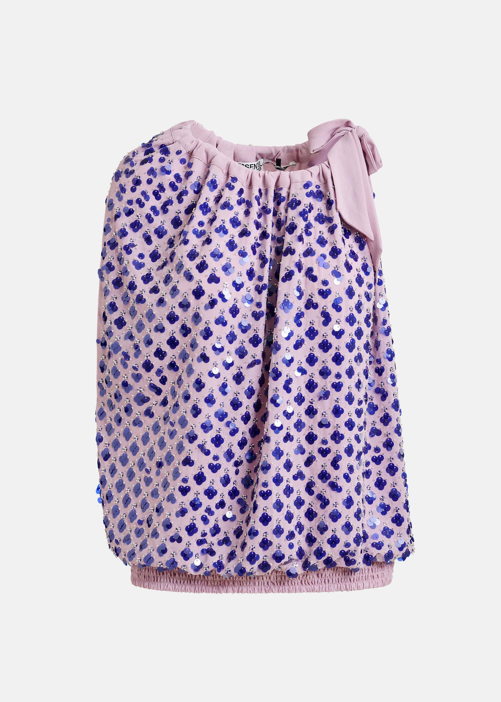 Essentiel Antwerp Purple & Electric Blue Sequin Asymmetrical Top with Neck Tie Ribbon