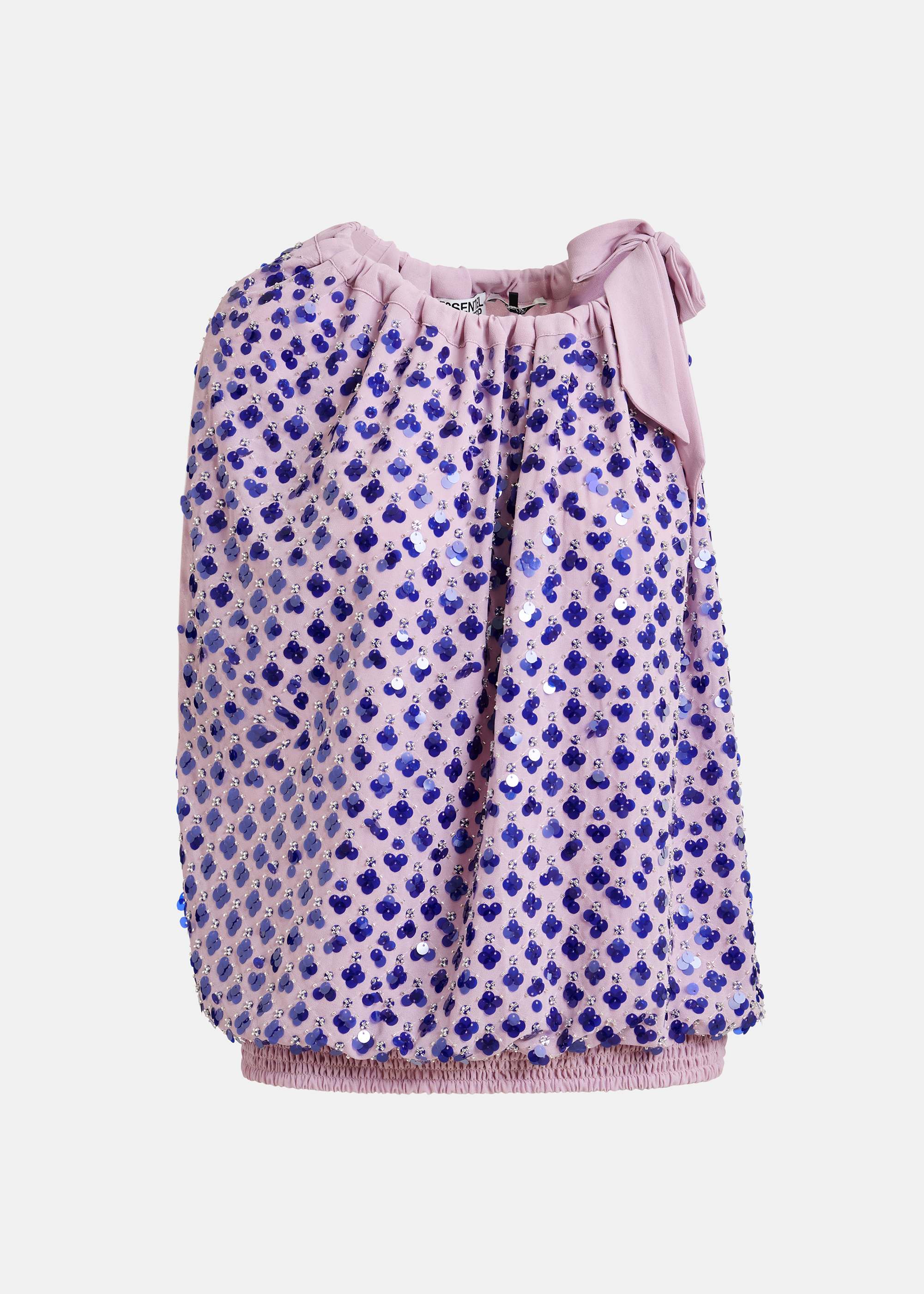 Essentiel Antwerp Purple & Electric Blue Sequin Asymmetrical Top with Neck Tie Ribbon