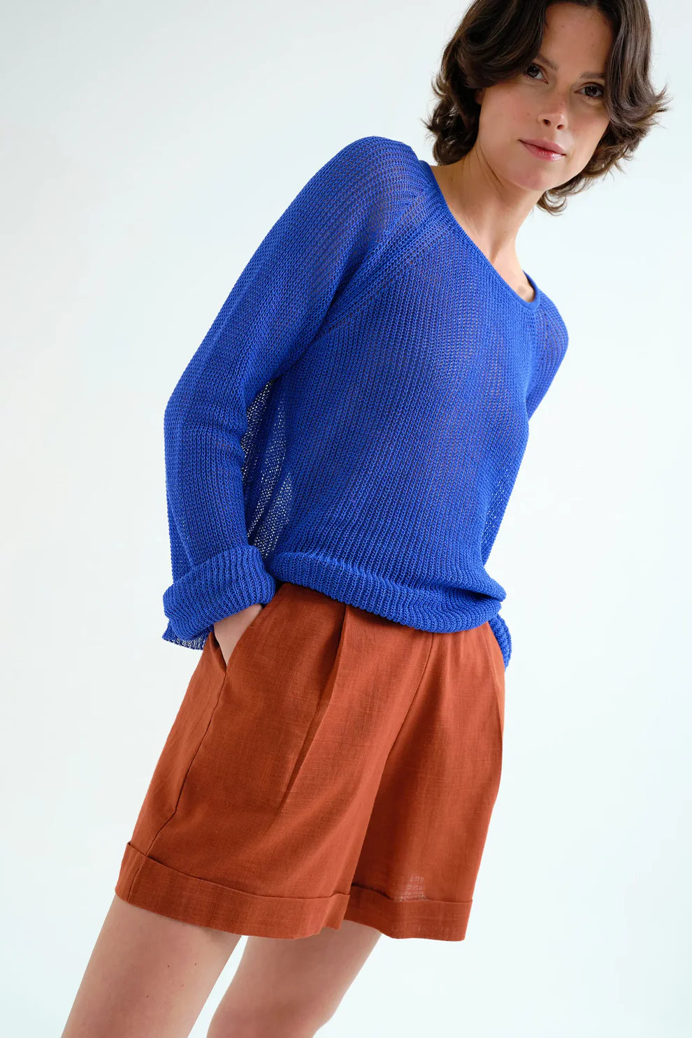 Compañía Terracotta Cotton Shorts with Pockets and Elasticated Waist