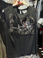 Ottod’Ame Black Flowy Tank Top with Embroidery