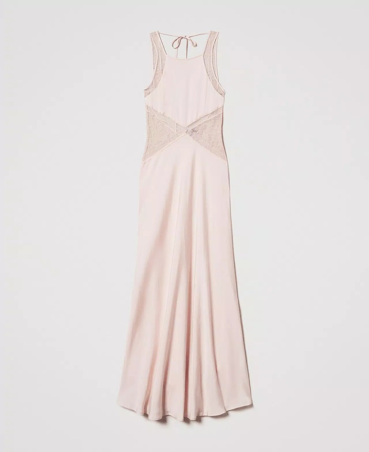 Twinset Milano cupcake pink long satin slip dress with lace