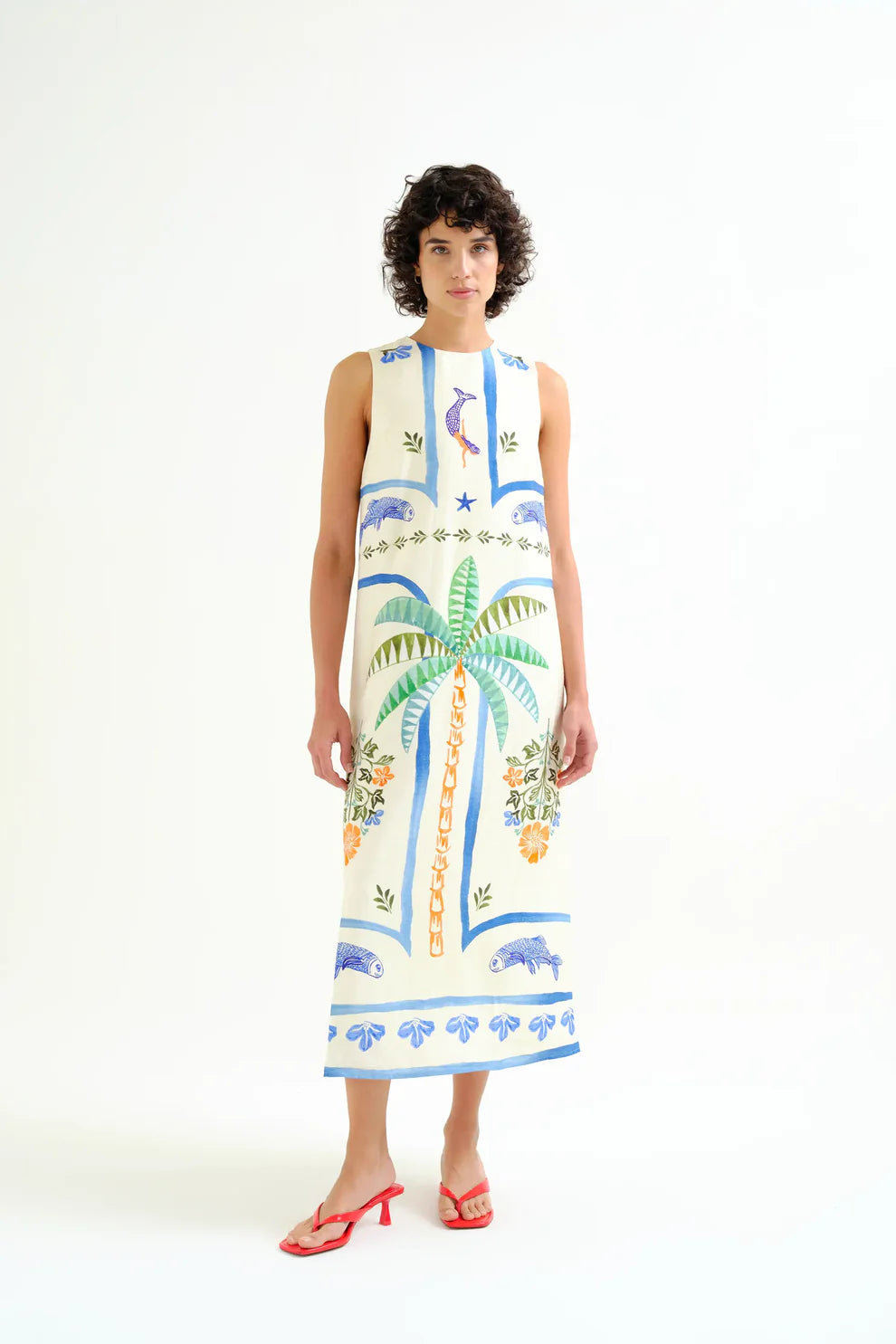 Compañía Cream Palm & Mermaid Column Dress