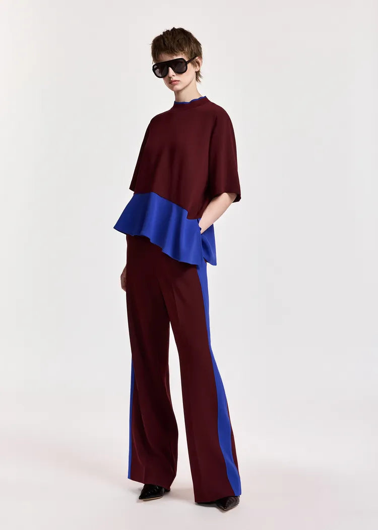 Essentiel Antwerp Burgundy Blue Co-Ord Top with Asymmetrical Hem
