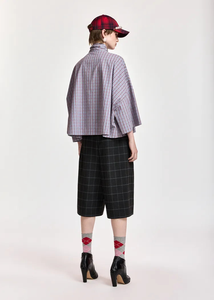 Essentiel Antwerp Blue & Red Pussybow 100% Cotton Shirt with Rhinestones