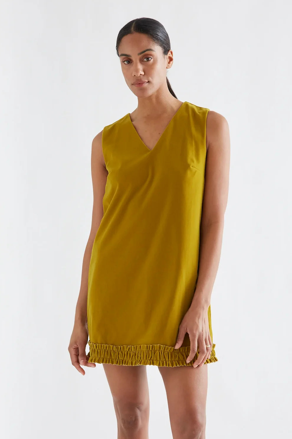 Compañia Fantástica Ochre Velvet Mini Shift Dress