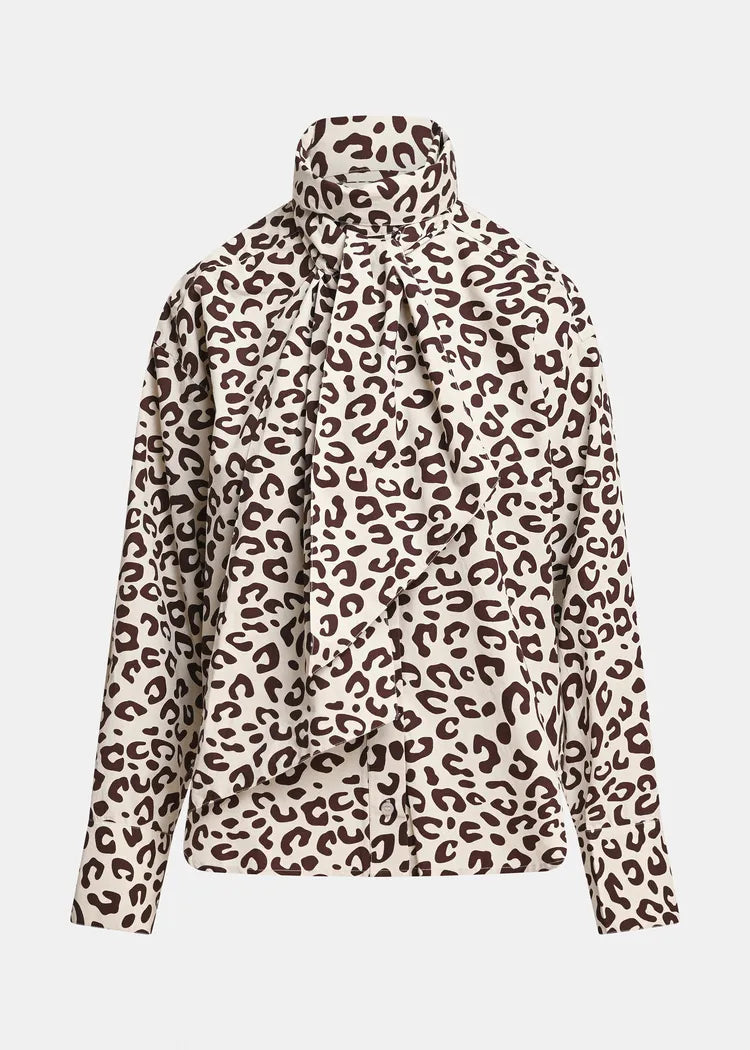 Essentiel Antwerp Cream Leopard Print Pussybow Blouse