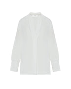 Beatrice B White Silk Mix V-Neck Blouse
