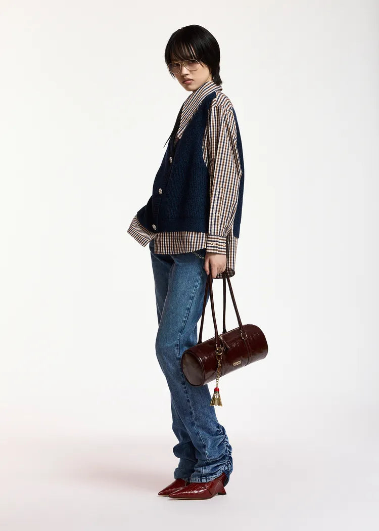 Essentiel Antwerp Shirt /Jumper with attached Navy 100% Wool waistcoat Knit