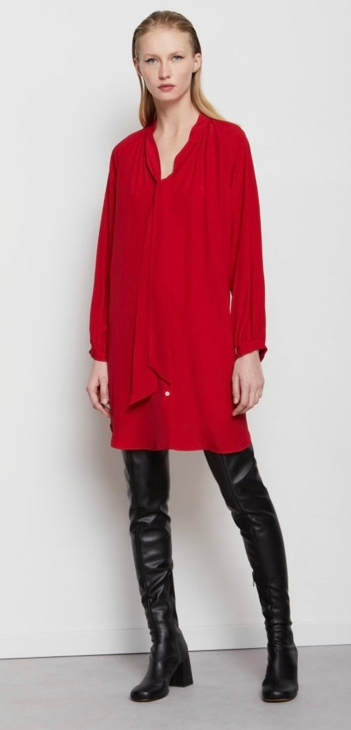 Ottodame Cardinal Red Silk Mix Pussybow Dress