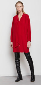 Ottodame Cardinal Red Silk Mix Pussybow Dress