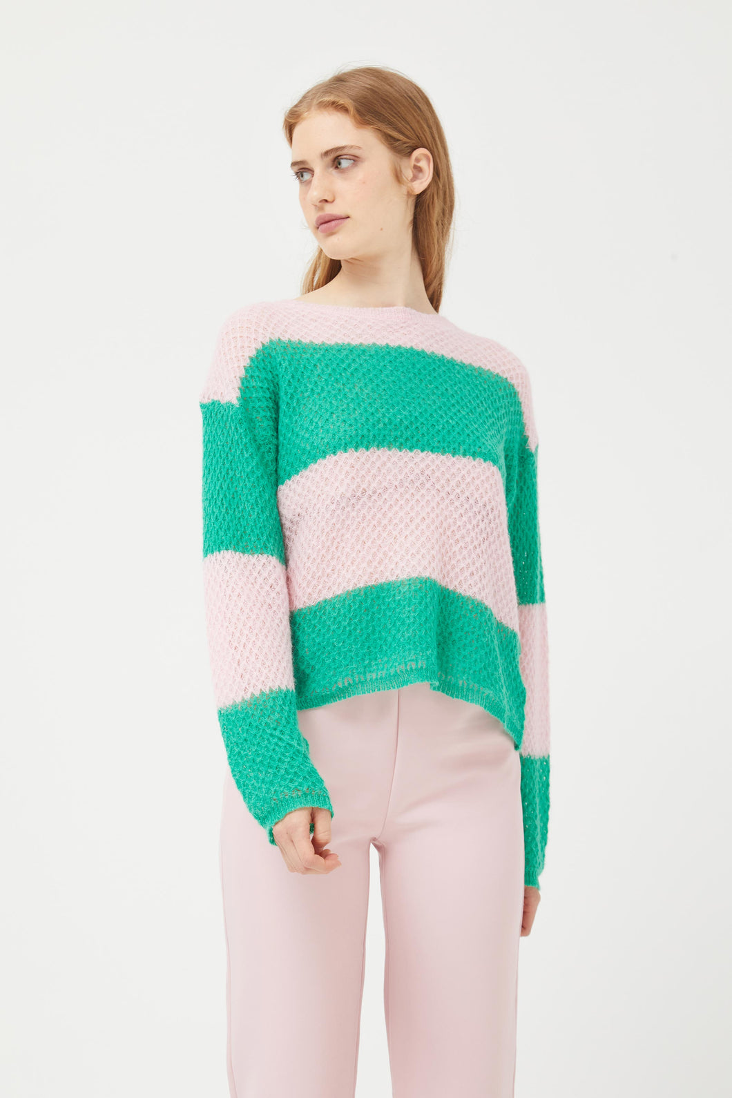 Compania Fantastica Pink Striped Cable Knit Sweater