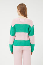 Compania Fantastica Pink Striped Cable Knit Sweater