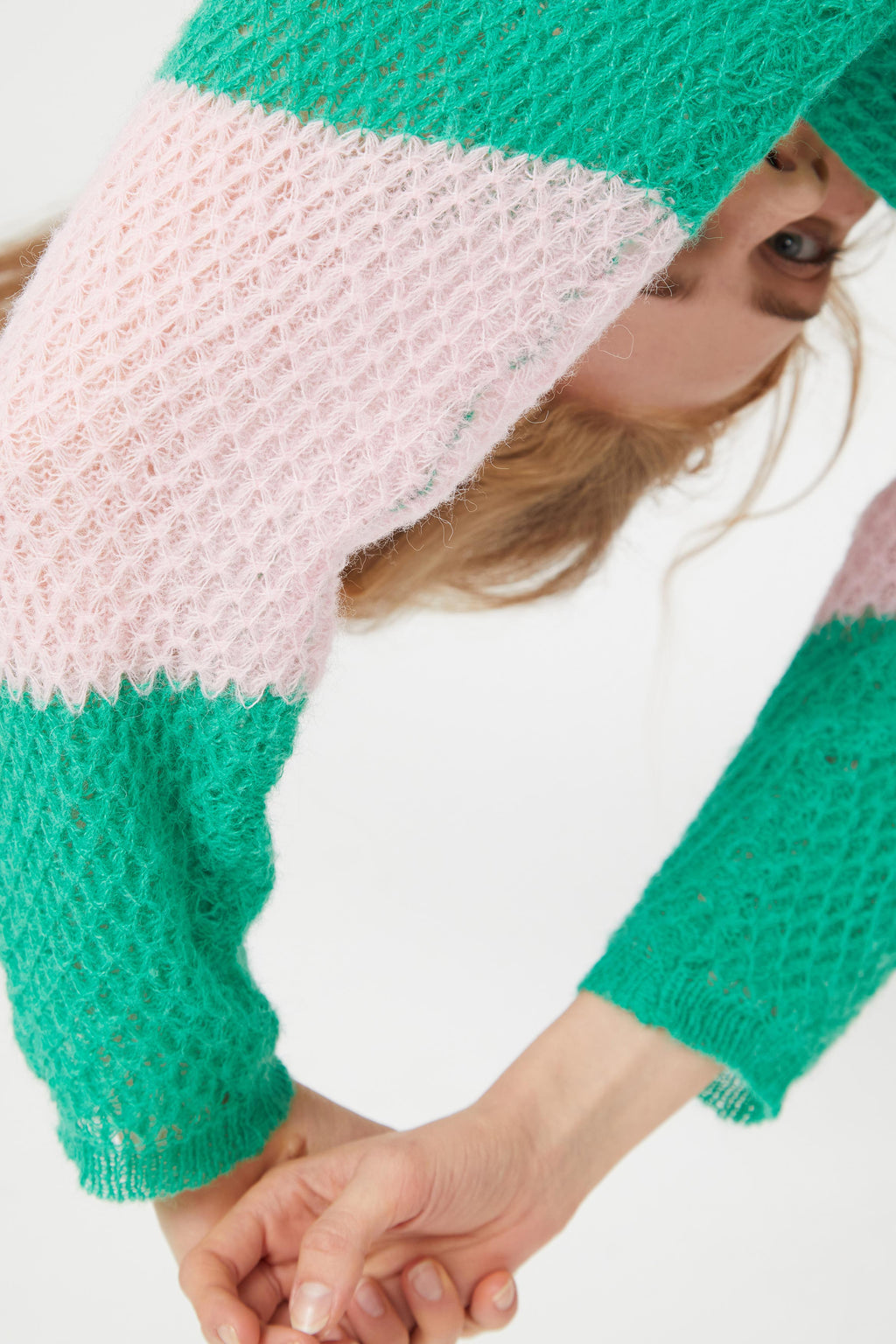 Compania Fantastica Pink Striped Cable Knit Sweater