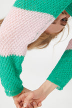 Compania Fantastica Pink Striped Cable Knit Sweater